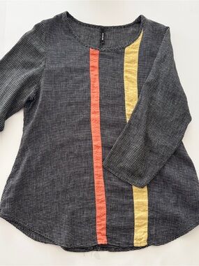 KhanGura Women’s Top with Coral and Mustard Vertical Stripes